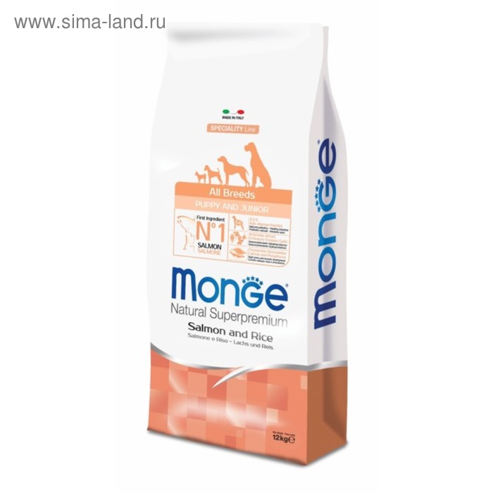 Сухой корм Monge Dog Speciality Puppy Junior для щенков всех пород, лосось/рис, 12 кг
Сухой корм Monge Dog Speciality Puppy Junior для щенков всех пород, лосось/рис, 12 кг