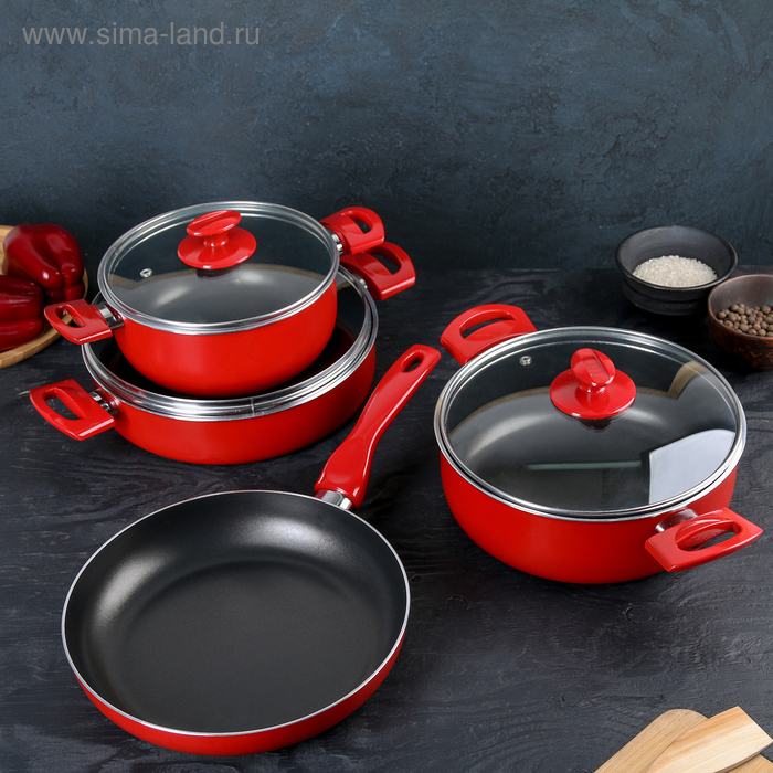 Набор посуды Papilla Redio, 4 предмета: сковорода d=26 см, сотейник 4,2 л, кастрюли 2,5/3,9 л 
Набор посуды Papilla Redio, 4 предмета: сковорода d=26 см, сотейник 4,2 л, кастрюли 2,5/3,9 л