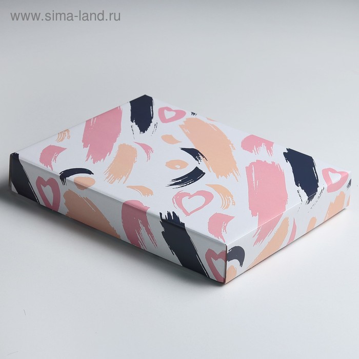 Коробка сборная крышка-дно без окна, "Мазки сердца", 26 х 21 х 4 см