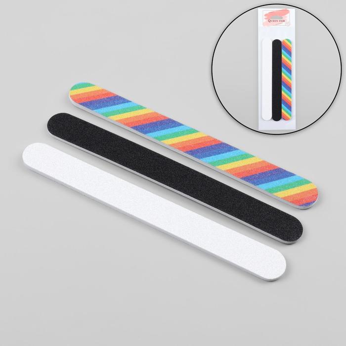 Пилки-наждаки, абразивность 80/100, 180/200, 240/240, 18 см, 3 шт, на блистере, цвет чёрный/белый/радуга
Пилки-наждаки, абразивность 80/100, 180/200, 240/240, 18 см, 3 шт, на блистере, цвет чёрный/белый/радуга