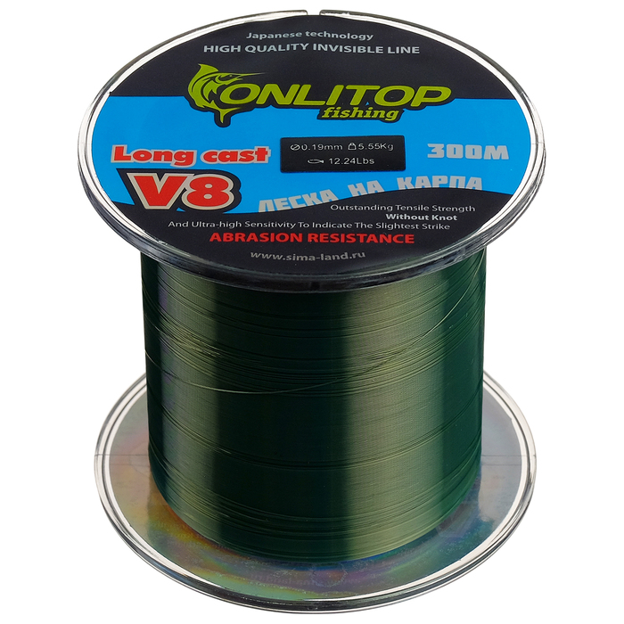 Леска V8 на карпа, d=0,19 мм, 300 м, 5,55 кг, цвет тёмно-зелёный
Леска V8 на карпа, d=0,19 мм, 300 м, 5,55 кг, цвет тёмно-зелёный