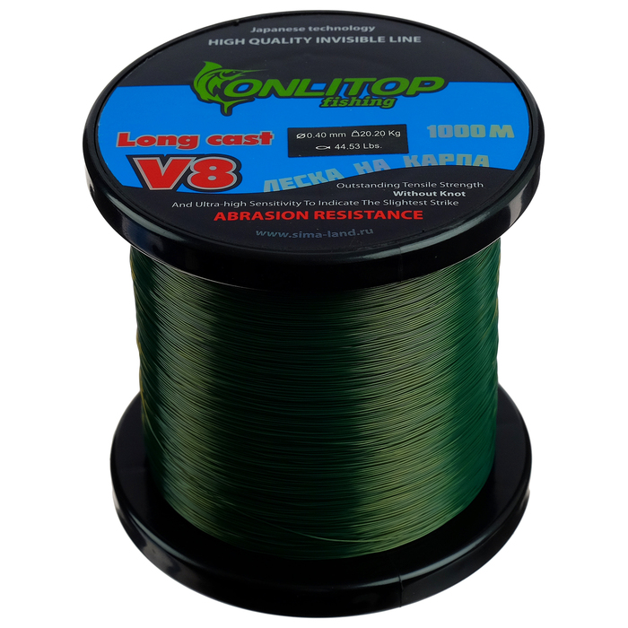 Леска V8 на карпа, d=0,4 мм, 1000 м, 20,2 кг, цвет тёмно-зелёный
Леска V8 на карпа, d=0,4 мм, 1000 м, 20,2 кг, цвет тёмно-зелёный