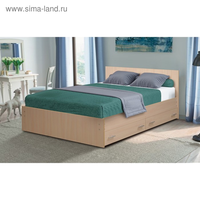 фото Кровать на уголках №4 с ящиками, 1400 × 2000 мм, цвет молочный дуб матрица
