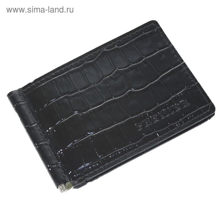 фото Портмоне с зажимом m-59, без застёжки, чёрный, крокодил премьер