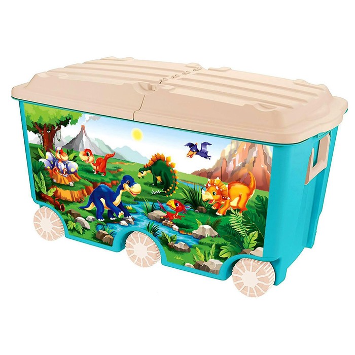 фото Ящик для игрушек на колёсах с декором, 66,5 л, цвет голубой пластишка