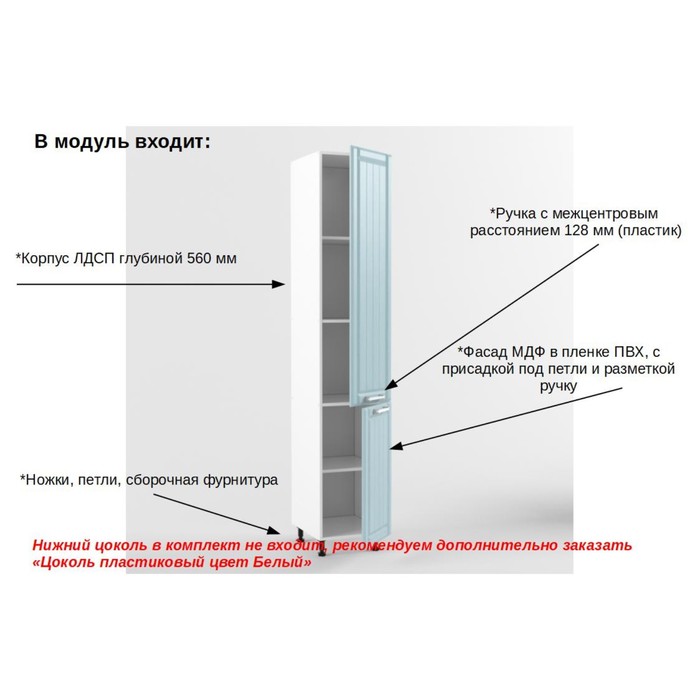 фото Пенал с 2 дверями роялвуд, 556х400х2140, белый/голубой прованс