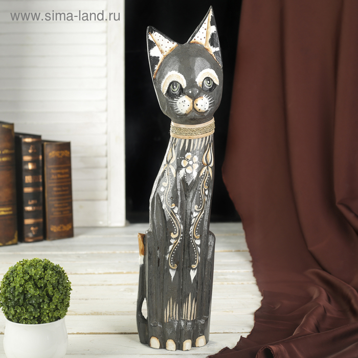 Сувенир дерево "Кошка серая с орнаментом" 5,5х12х50 см