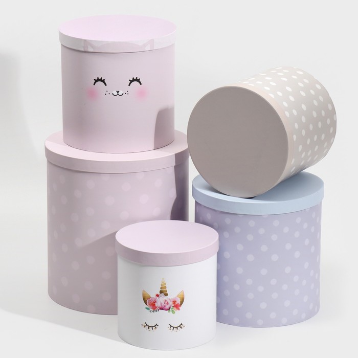 Набор круглых подарочных коробок 5 в 1 «Нежный», 23 × 23 × 25‒15 × 15 × 15 см
Набор круглых подарочных коробок 5 в 1 «Нежный», 23 × 23 × 25‒15 × 15 × 15 см