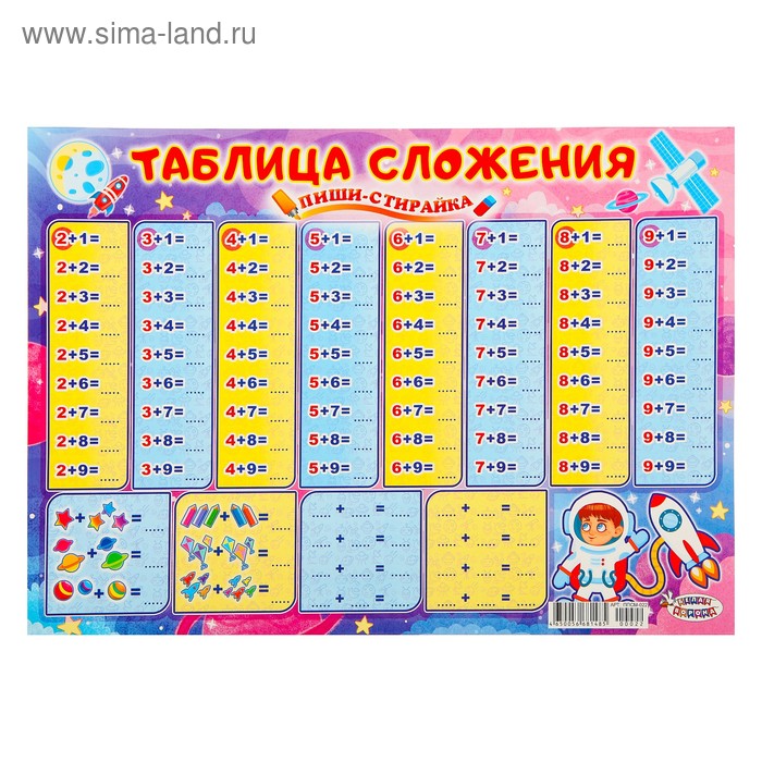 Плакат пиши-стирай "Таблица сложения" А3 
Плакат пиши-стирай "Таблица сложения" А3