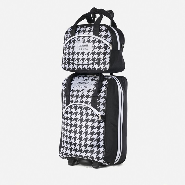 фото Чемодан малый с сумкой, отдел на молнии, с расширением, наружный карман, цвет чёрный sacvoyage