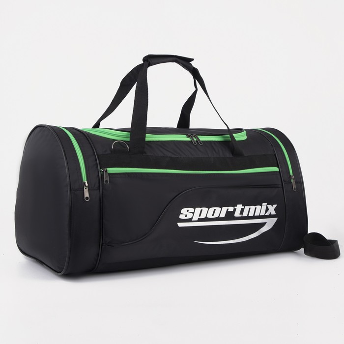 Сумка спортивная на молнии, 3 наружных кармана, длинный ремень, цвет чёрный/зелёный 
Сумка спортивная на молнии, 3 наружных кармана, длинный ремень, цвет чёрный/зелёный