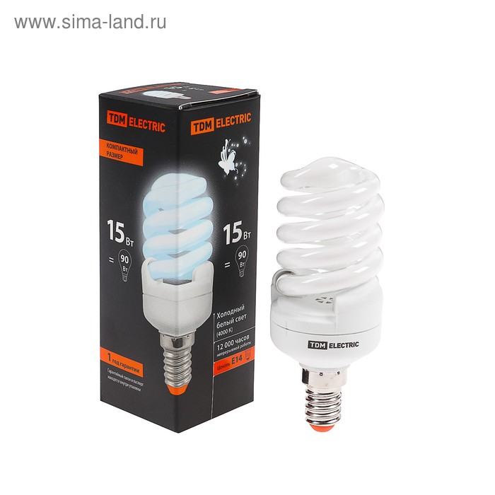 Лампа энергосберегающая TDM КЛЛ-FSТ2 "КОМПАКТ", Е14, 15 Вт, 4000 К, 41 х 105 мм 
Лампа энергосберегающая TDM КЛЛ-FSТ2 "КОМПАКТ", Е14, 15 Вт, 4000 К, 41 х 105 мм