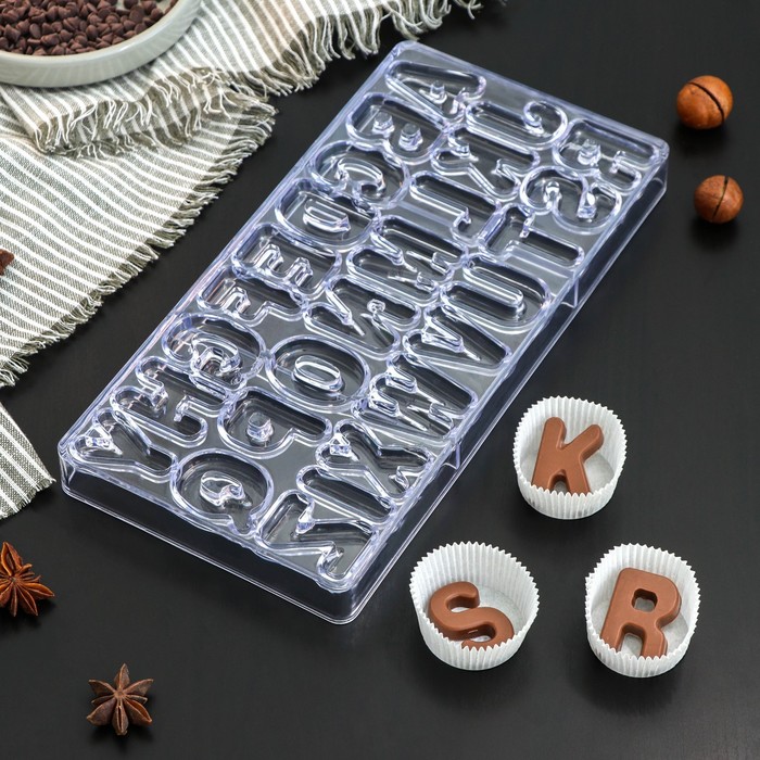 Форма для шоколада и конфет 27,5×13,5 см «Буквы английские», 26 ячеек
Форма для шоколада и конфет 27,5×13,5 см «Буквы английские», 26 ячеек