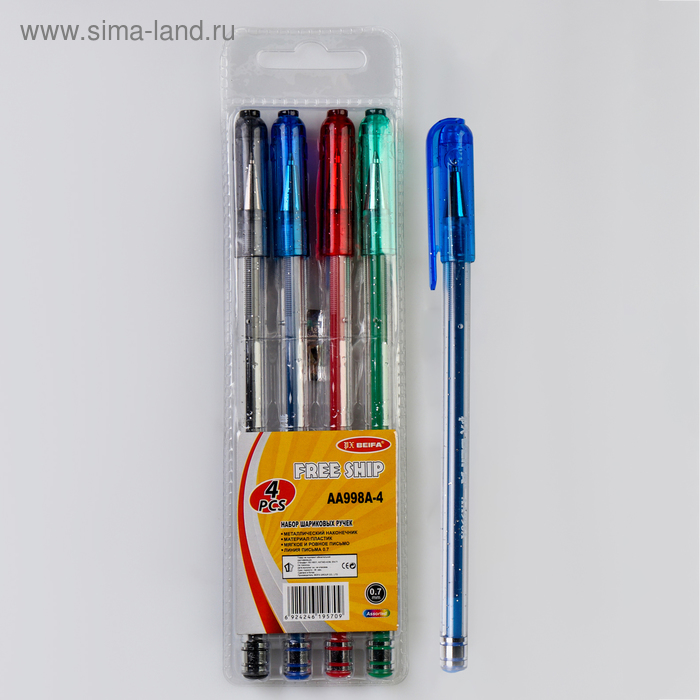 Набор ручек шариковых 4 цвета Beifa, корпус с блестками, европодвес
Набор ручек шариковых 4 цвета Beifa, корпус с блестками, европодвес
