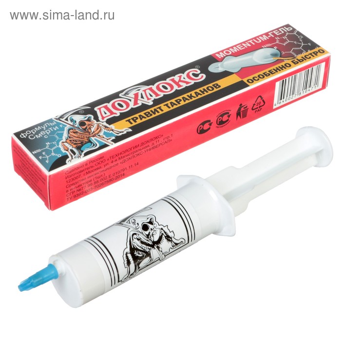 Гель-momentum от тараканов "Дохлокс", шприц, 20 мл 
Гель-momentum от тараканов "Дохлокс", шприц, 20 мл