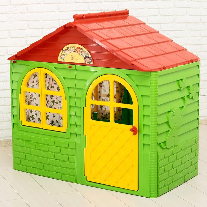 Домик с карнизами и шторками, цвет зелёный 
Домик с карнизами и шторками, цвет зелёный