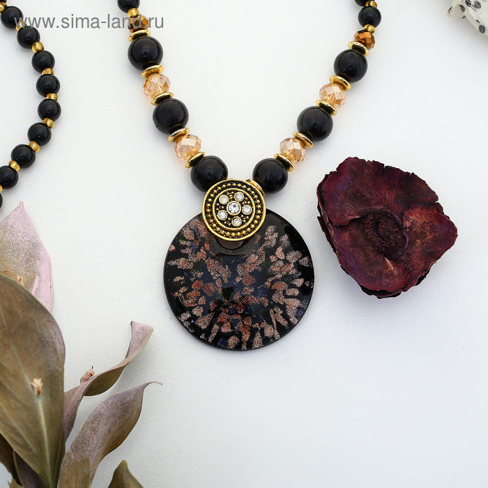 Кулон восход "Муранское стекло" круг на бусах, цвет чёрный, 80 см