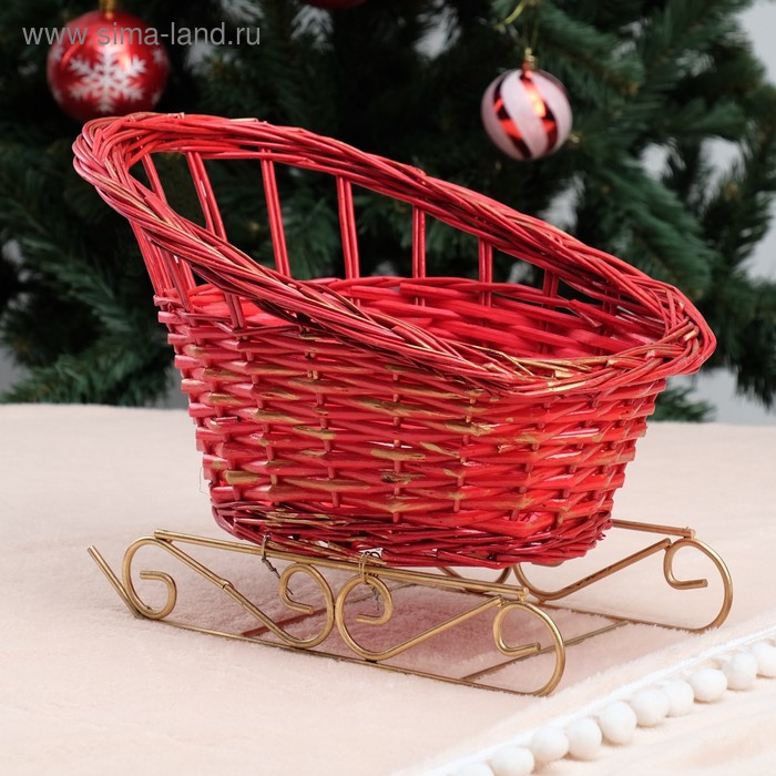 фото Кашпо «санки», 32×24×8/18 см, красное, ива