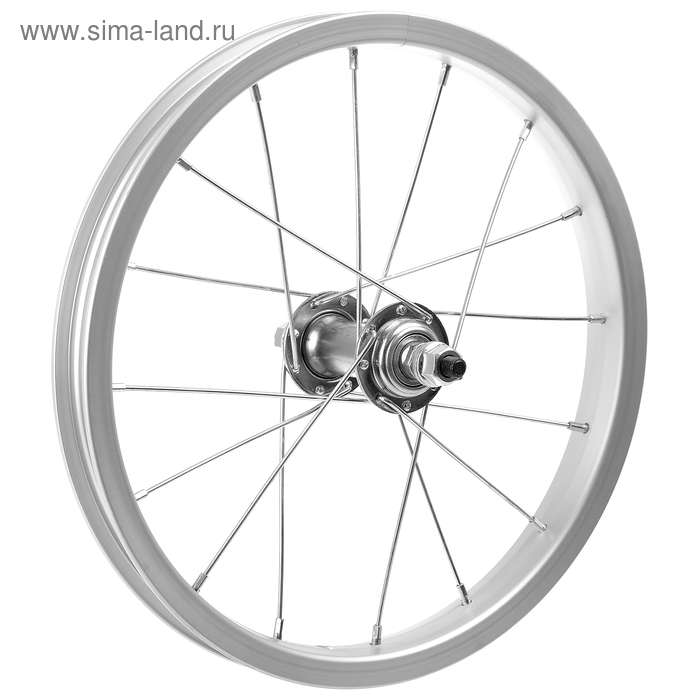 Колесо 14" переднее, обод одинарный алюминиевый, 16 отв, на гайках 
Колесо 14" переднее, обод одинарный алюминиевый, 16 отв, на гайках