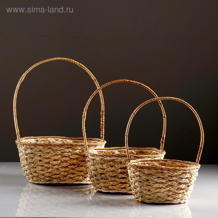 Набор корзин, 3 шт, 24×27×12/34 см, 20×24×11/33 см, 16×21×10/28 см, бамбук, кукуруза
Набор корзин, 3 шт, 24×27×12/34 см, 20×24×11/33 см, 16×21×10/28 см, бамбук, кукуруза