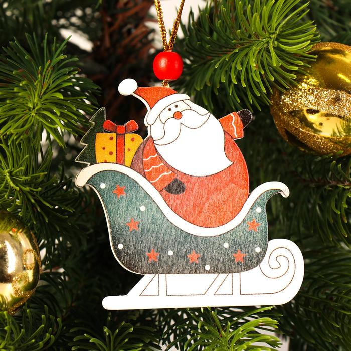 фото Подвеска новогодняя «дед мороз в санках» лесная мастерская