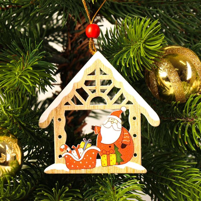 фото Подвеска новогодняя «дед мороз с подарками» лесная мастерская