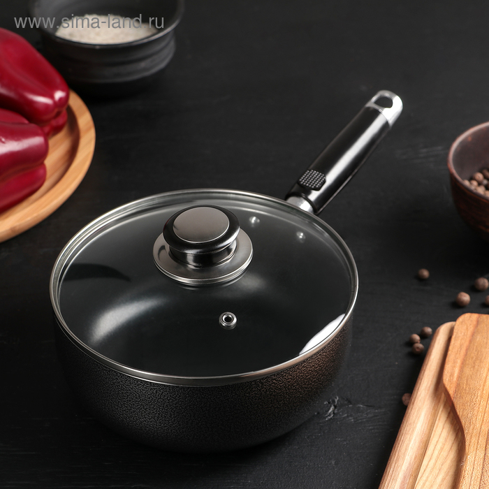Ковш «Гранд», 1,7 л, d=18 см, стеклянная крышка, антипригарное покрытие, цвет чёрный
Ковш «Гранд», 1,7 л, d=18 см, стеклянная крышка, антипригарное покрытие, цвет чёрный