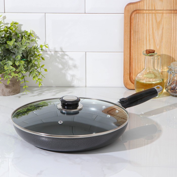 Сковорода «Гранд», d=26 см, стеклянная крышка, пластиковая ручка, антипригарное покрытие, цвет чёрный 
Сковорода «Гранд», d=26 см, стеклянная крышка, пластиковая ручка, антипригарное покрытие, цвет чёрный