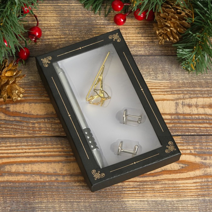 Набор подарочный 4в1 (ручка, заколка для галстука, 2 запонки) микс
Набор подарочный 4в1 (ручка, заколка для галстука, 2 запонки) микс