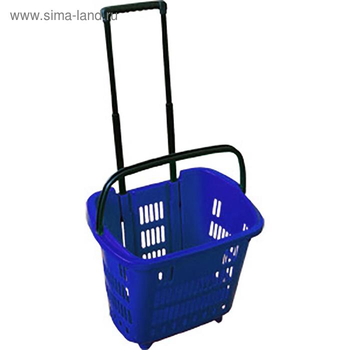 фото Корзина-тележка на 4 колесах пластиковая, 34 л, цвет синий
