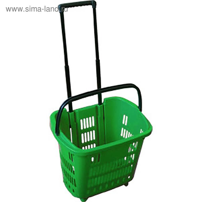 фото Корзина-тележка на 4 колесах пластиковая, 34 л, цвет зелёный