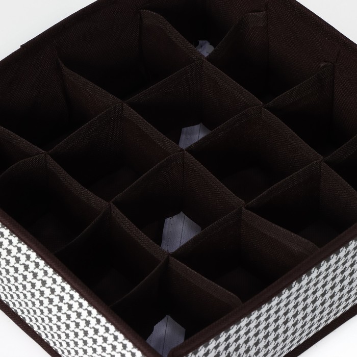 фото Органайзер для хранения белья доляна «вилли», 16 ячеек, 27×25×10 см, цвет бело-коричневый