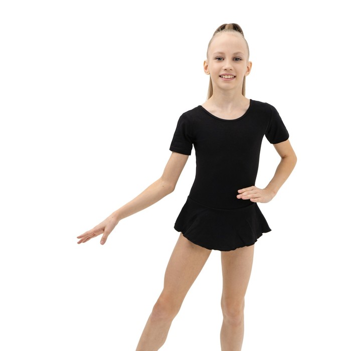 фото Купальник гимнастический grace dance, с юбкой, с коротким рукавом, р. 30, цвет чёрный