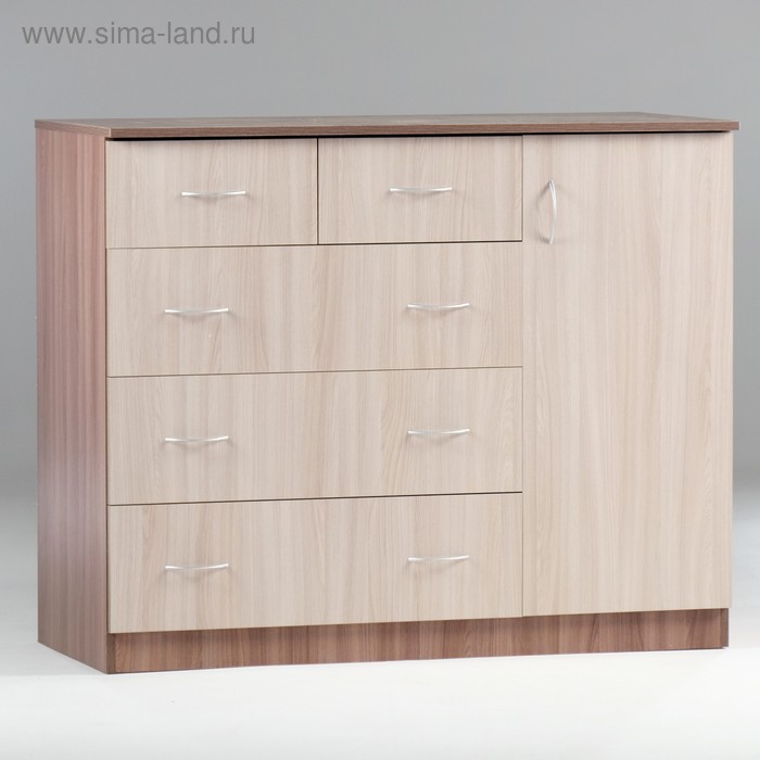 Комод 5 ящиков с дверью 1100х480х900 Ясень шимо светлый/темный