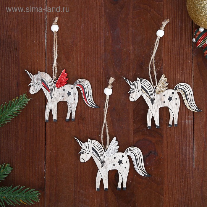 фото Новогодняя подвеска «единороги» 0,5 × 9 × 7,5 см, односторонняя, микс лесная мастерская