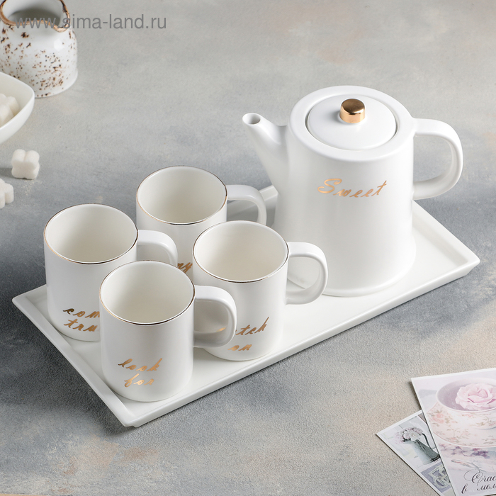 Набор чайный Sweet, 6 предметов: чайник 920 мл, 4 кружки 250 мл, поднос, цвет белый
Набор чайный Sweet, 6 предметов: чайник 920 мл, 4 кружки 250 мл, поднос, цвет белый