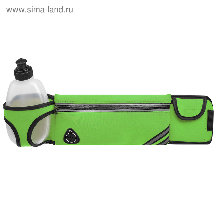 фото Сумка спортивная на пояс 45х9 см с бутылкой 15х8х3 см, 2 кармана, цвет зеленый onlitop