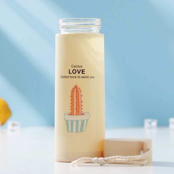 фото Бутылка для воды стеклянная «кактус», 420 мл, h=19,5 см, цвет и рисунок микс