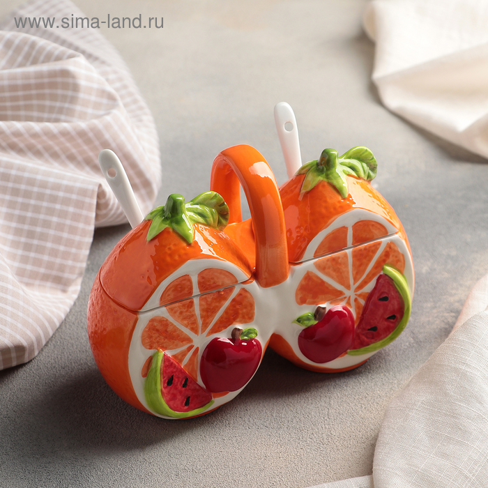 Банка для сыпучих продуктов «Апельсин», 200 мл, 2 секции, 2 ложки
Банка для сыпучих продуктов «Апельсин», 200 мл, 2 секции, 2 ложки