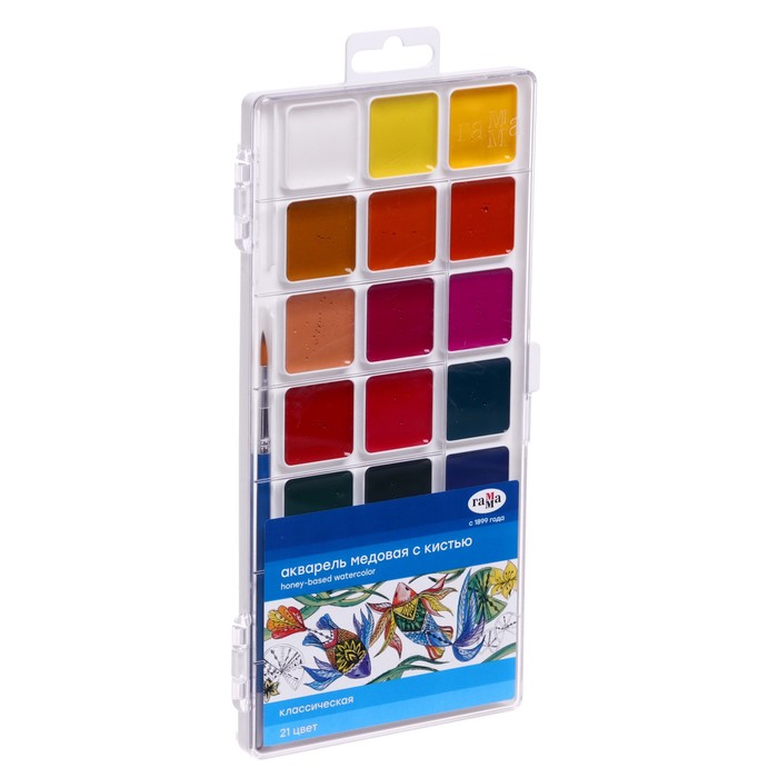Акварель 21 цвет «Гамма» «Классическая», медовая, с кистью, пластик
Акварель 21 цвет «Гамма» «Классическая», медовая, с кистью, пластик