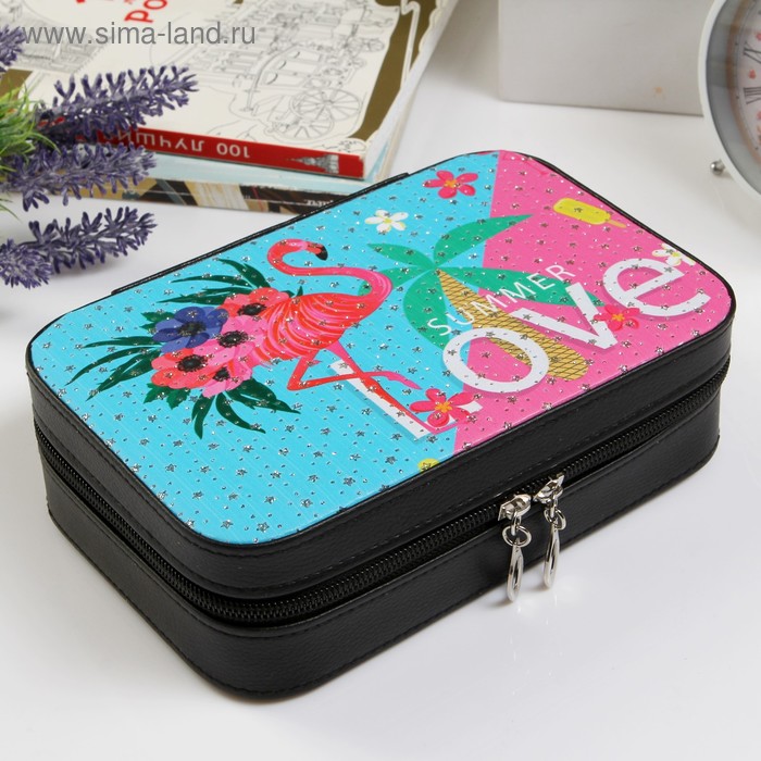 Шкатулка кожзам для украшений "Фламинго и пальма" с блёстками 6,5х21х14 см
Шкатулка кожзам для украшений "Фламинго и пальма" с блёстками 6,5х21х14 см