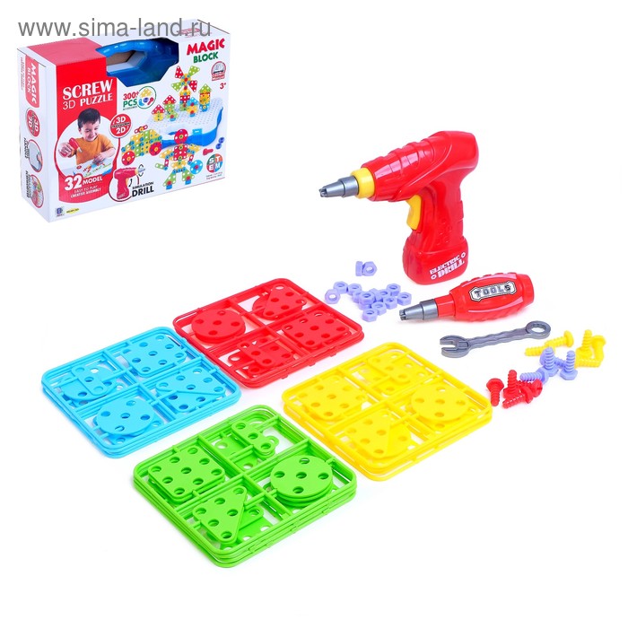 Конструктор винтовой «Пазл-мозайка», с электрическим шуроповёртом, 300 деталей
Конструктор винтовой «Пазл-мозайка», с электрическим шуроповёртом, 300 деталей