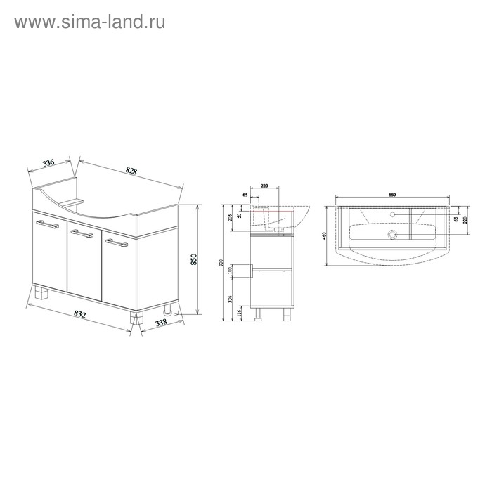 фото Тумба «толедо 85», цвет венге/орегон, с раковиной «элеганс 85» sanflor