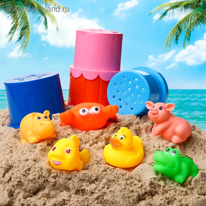 Резиновые игрушки и ведёрко. Набор для купания и игры в песке. Цвет МИКС 
Резиновые игрушки и ведёрко. Набор для купания и игры в песке. Цвет МИКС