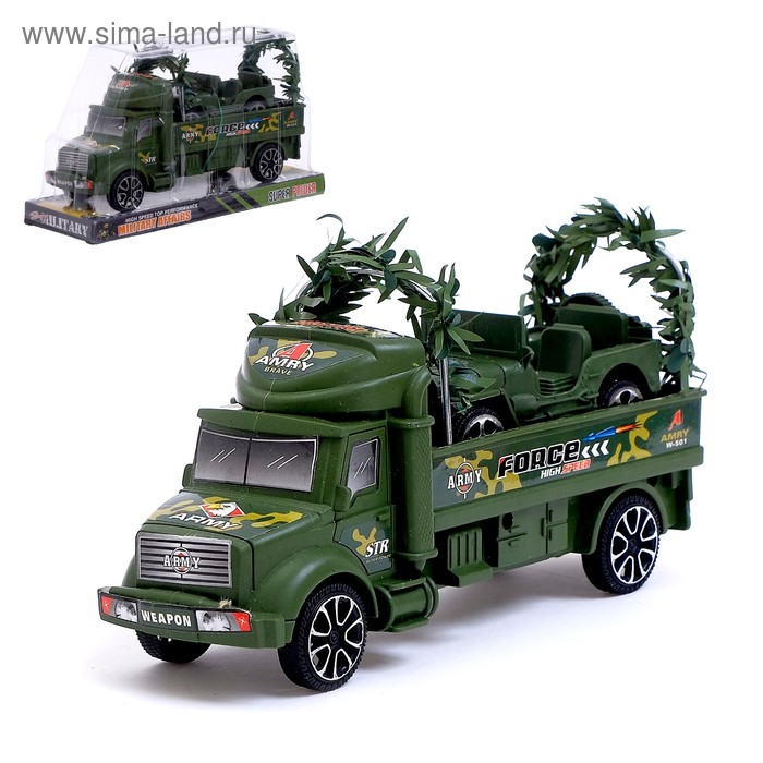 Грузовик инерционный «Военный автовоз» с джипом 
Грузовик инерционный «Военный автовоз» с джипом