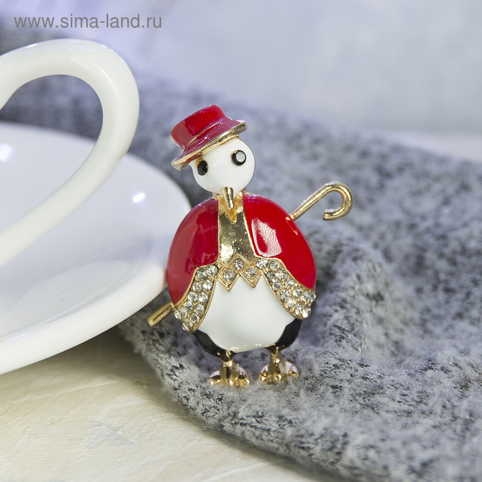 Брошь новогодняя "Пингвин" джентельмен, цветная в золоте 
Брошь новогодняя "Пингвин" джентельмен, цветная в золоте