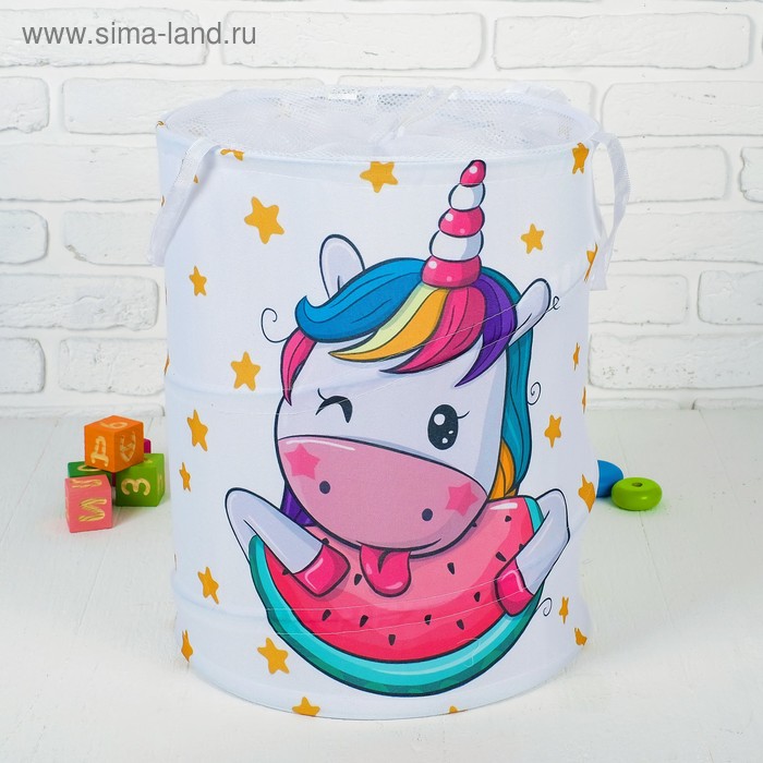 фото Корзина для хранения игрушек «единорог и арбуз» 35×35×45 см
