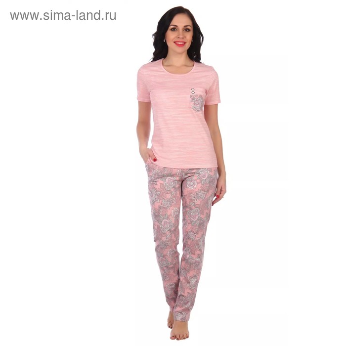 фото Комплект женский «нежность» (футболка, брюки), цвет розовый, размер 56 трикотаж с любовью