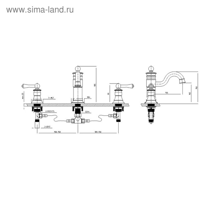 фото Смеситель для раковины timo adelia 6021/04f, двухвентильный, черный антик