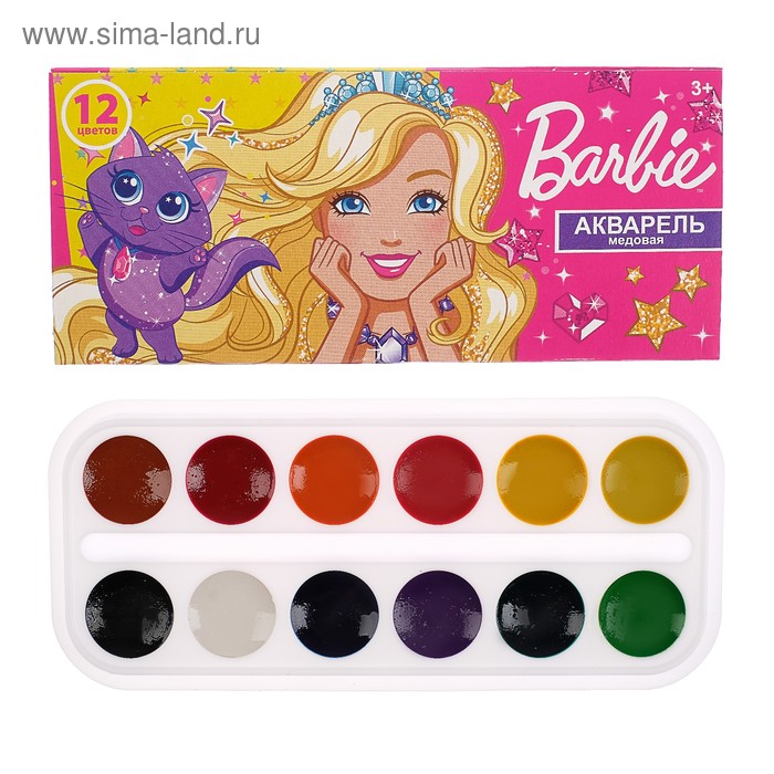 Акварель 12 цветов «Барби», медовая, без кисти, картон
Акварель 12 цветов «Барби», медовая, без кисти, картон